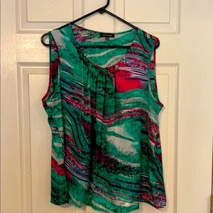 Notations Multicolor Green and Pink Sleeveless Blouse XL EUC